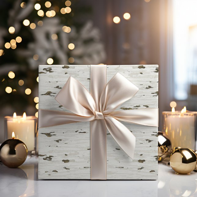 Rustic Winter Woodland | Birch Wood Grain Holiday Wrapping Paper (Creator Uploaded)