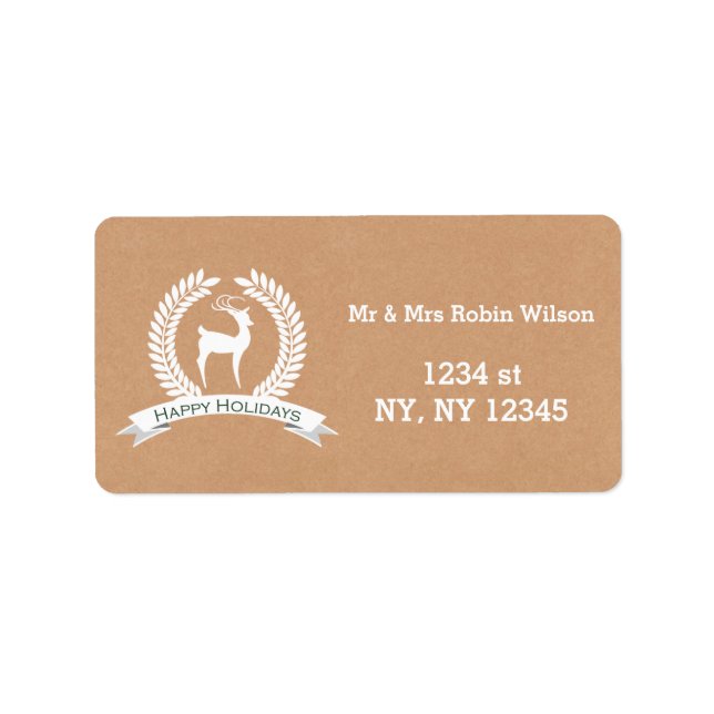 Rustic winter woodland deer Holiday labels (Front)