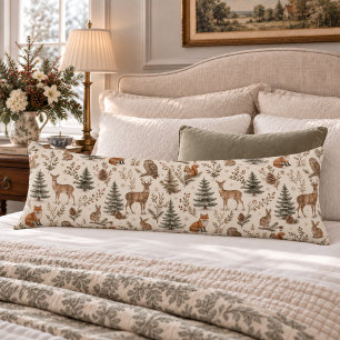 Rustic Winter Woodland Forest Animals Body Pillow