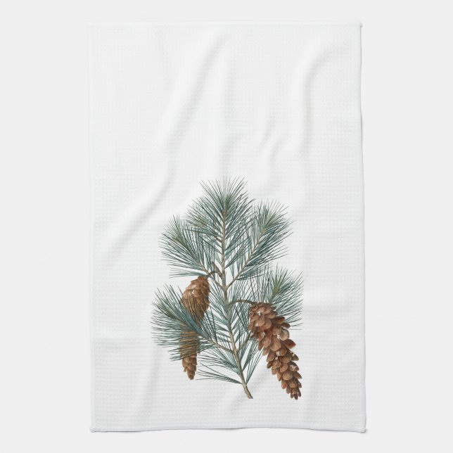 Rustic Winter Woodland Pine Cones and Branch Kitchen Towel (Vertical)