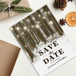 Rustic Winter Woodland Tree Save the Date Announcement Postcard<br><div class="desc">Rustic christmas wonderland save the date postcards featuring a romantic snowy winter woodland setting, twinkle string lights, carved heart in trunk of tree, your initials and a modern wedding save the date template. For further customization, please click the "Personalize it" button to modify this template. All text style, colours, and...</div>