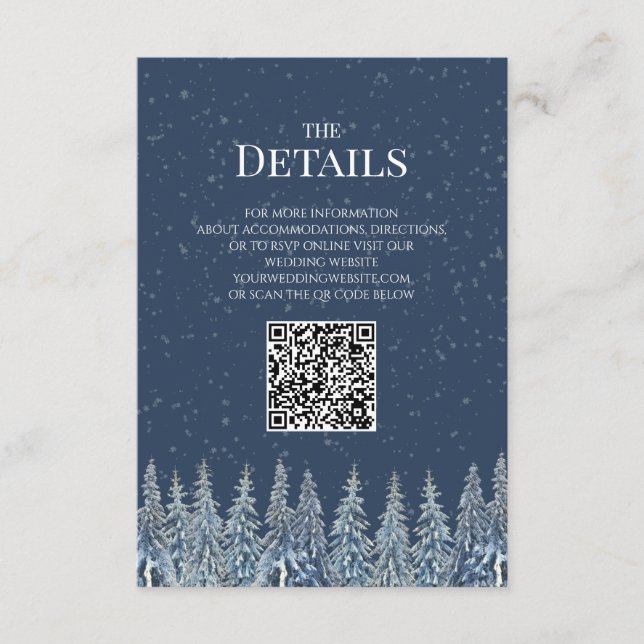 Rustic Winter Woods Wedding QR code Details Insert (Front)