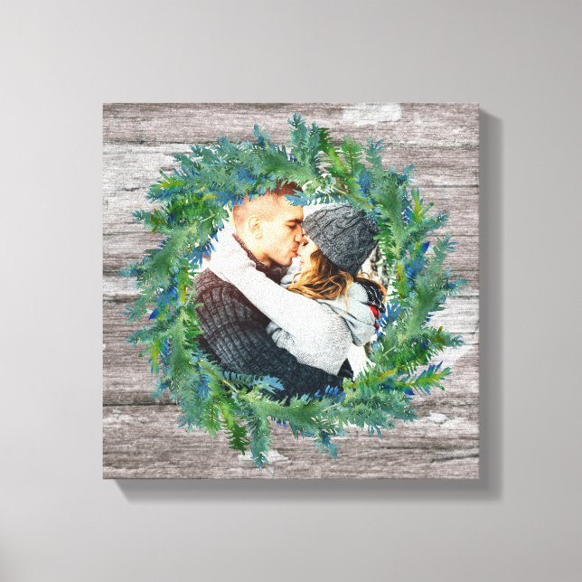 Rustic Winter Wreath Christmas Holiday Photo Canvas Print (Front)