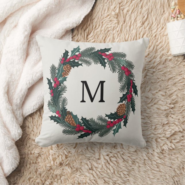 Rustic Winter wreath Throw Pillow (Blanket)