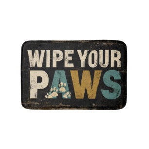 Rustic "Wipe Your Paws" Sign with Paw Prints Bath Mat