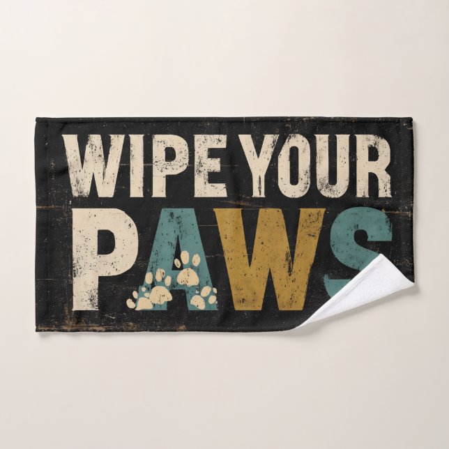 Rustic "Wipe Your Paws" Sign with Paw Prints Hand Towel (Hand Towel)