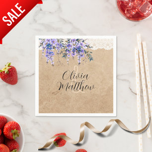 Rustic Wisteria Floral Lace Wedding Thank You Napkin