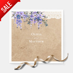 Rustic Wisteria Floral Lace Wedding Thank You Napkin