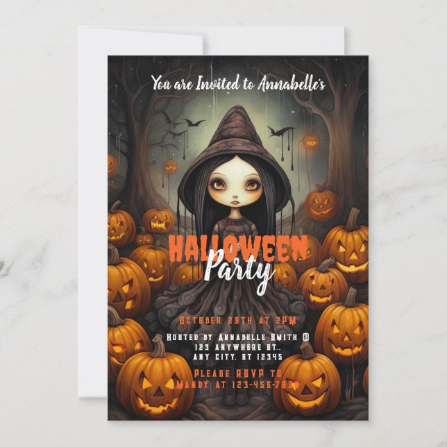 Rustic Witch Bats Pumpkins Halloween Party Invitation (Front)