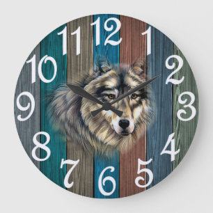 Rustic Wolf Large Clock