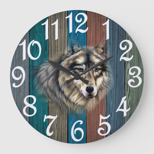 Rustic Wolf  Large Clock (Front)