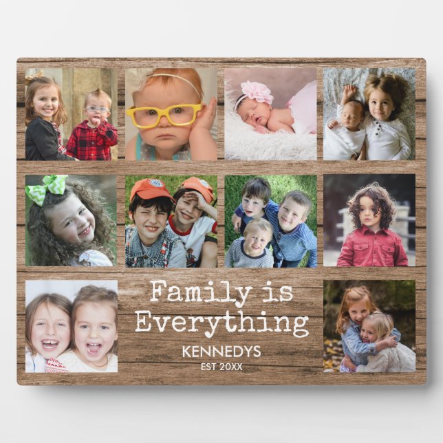 Rustic Wood 10 Photo Collage Family Quote Plaque (Front)