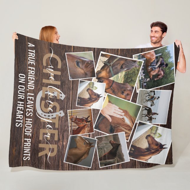 Rustic Wood 10 Photo Horse Memorial Fleece Blanket (In Situ)