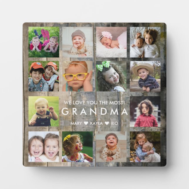 Rustic Wood 14 Photo Collage  We Love You Grandma Plaque (Front)
