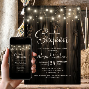 Rustic Wood 16th Birthday Party Invitation