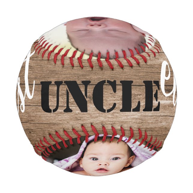 Rustic Wood 3 Photo Collage  Best Uncle Ever Baseball (Back)
