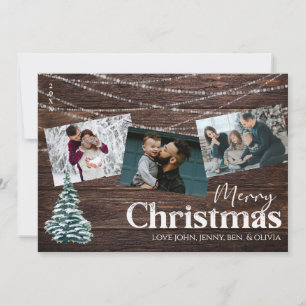 Rustic Wood 3 Photo Joyeuse carte de Noël avec arb