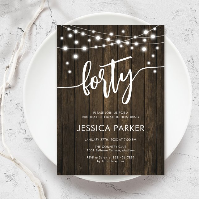 Rustic Wood 40th Birthday Party Invitation (Creator Uploaded)
