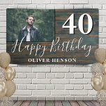 Rustic Wood 40th Birthday Party Photo Banner<br><div class="desc">Rustic Wood 40th Birthday Party Photo Banner. Great sign for the 40th birthday party with a custom photo and text in trendy white script with a name. The background is dark wood texture. Personalize the sign with your photo,  your name and the age number.</div>