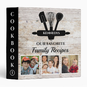 Rustic Wood 4 Family Photo Recipe Cookbook   Binder