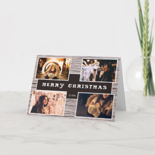 Rustic Wood 4 Photo Collage Christmas Holiday Card
