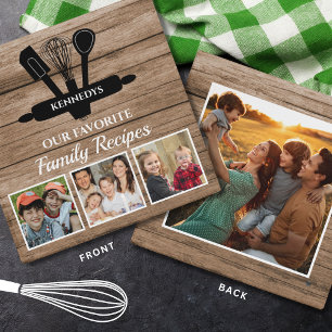 Rustic Wood 4 Photo Family Recipe Cookbook   Binder