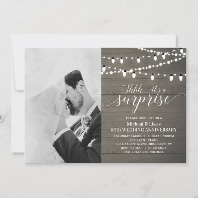 Rustic Wood 50th Photo Wedding Anniversary Invitation (Front)