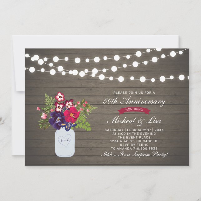 Rustic Wood 50th Surprise Wedding Anniversary Invitation (Front)