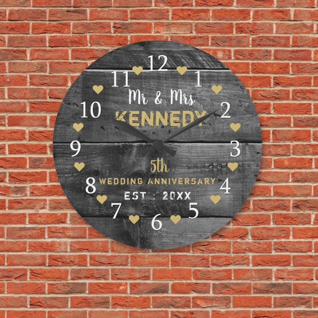 Rustic Wood 5th Wedding Anniversary  Mr And Mrs Large Clock (Rustic Wood 5th Wedding Anniversary Mr And Mrs Large Clock)