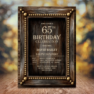 Rustic Wood 65th Birthday Party Invitation