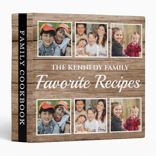 Rustic Wood 6 Photo Family Cookbook  Recipe  Binder (Front/Spine)