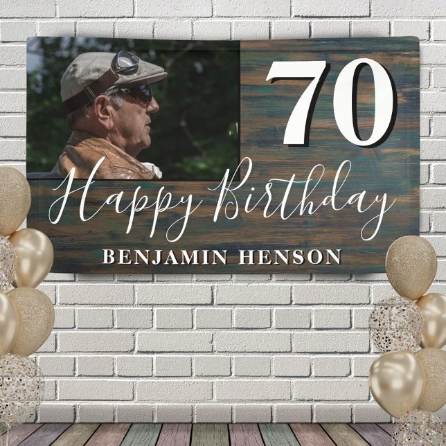 Rustic Wood 70th Birthday Party Photo Banner (Creator Uploaded)