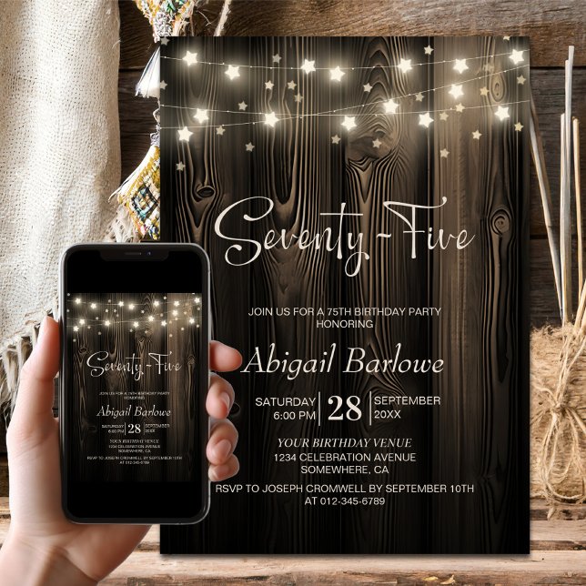 Rustic Wood 75th Birthday Party Invitation (Creator Uploaded)