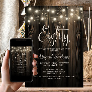 Rustic Wood 80th Birthday Party Invitation