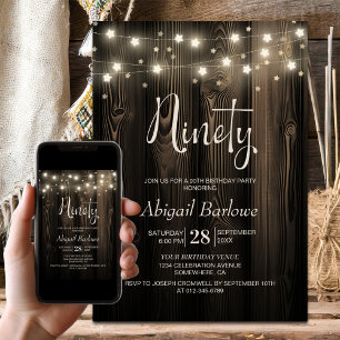 Rustic Wood 90th Birthday Party Invitation
