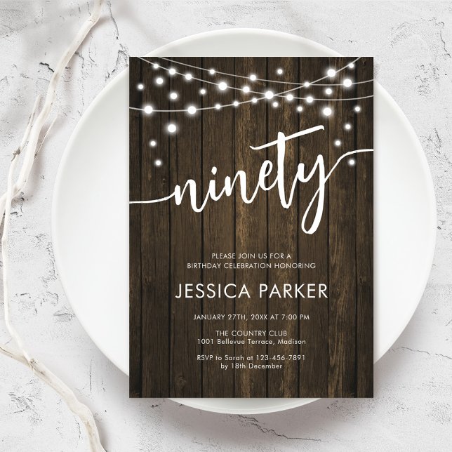 Rustic Wood 90th Birthday Party Invitation (Creator Uploaded)