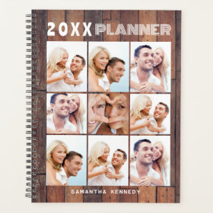 Rustic Wood 9 Photo Collage Name 2024 Personalized Planner