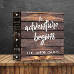 Rustic Wood Adventure Begins Keepsake Photo Album  Binder<br><div class="desc">Rustic Wood Adventure Begins Keepsake Photo Album 3 ring binder. A unique keepsake Photo album for storing memories . The design has a RUSTIC wood background and the quote " the ADVENTURE BEGINS " written in brush font along with the family name. 🌿✨ Cherish every moment of your adventure-filled love...</div>