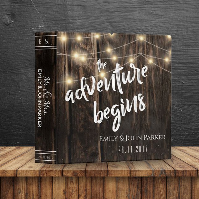 Rustic Wood "Adventure Begins" Keepsake Wedding Binder (Creator Uploaded)