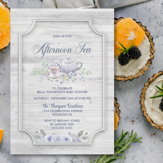Rustic Wood  Afternoon Tea Baby Shower Invitation (Creator Uploaded)