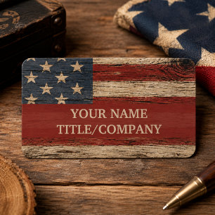 Rustic Wood American Flag Company Name  Business Card