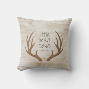 Rustic Wood and Antlers Little Man Cave Nursery Throw Pillow