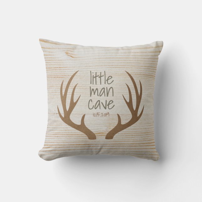Rustic Wood and Antlers Little Man Cave Nursery Throw Pillow (Front)