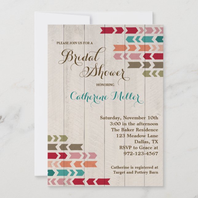 Rustic Wood and Arrow Bridal Shower Invitations (Front)
