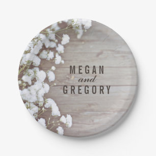 Rustic Wood and Baby's Breath Wedding Paper Plate