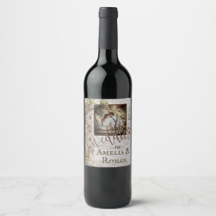 Rustic Wood and Burlap Wedding Wine Label