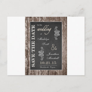 Rustic Wood and Chalkboard 5x7 Save the Date Announcement Postcard