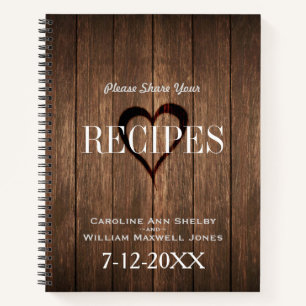 Rustic Wood and Engraved Heart Recipes Notebook