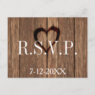 Rustic Wood and Engraved Heart RSVP Card