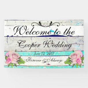 Rustic Wood and Floral Wedding Banner